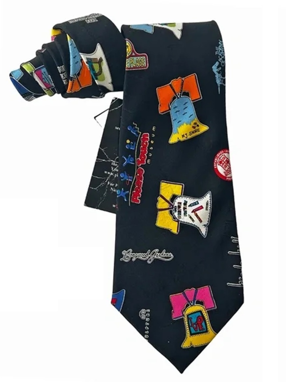 Nicole Miller Necktie Tie 100% Silk Hand Sewn Novelty Graphics City Philadelphia